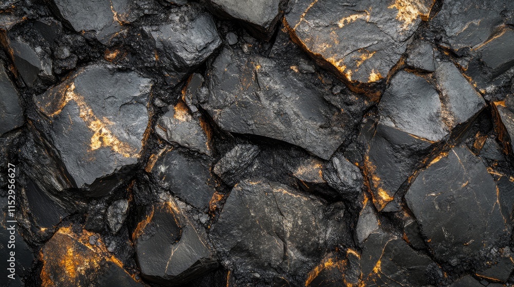 Poster abstract texture of dark charcoal stone with golden veins suitable for backgrounds or artistic desig