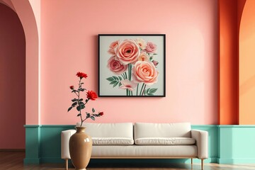 Frame mockup, Living room wall poster mockup. Interior mockup with house background. Modern interior design.	
