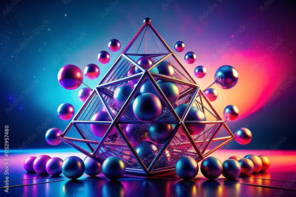 Poster abstract geometric triangle and sphere composition: modern background with text space
