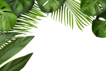 tropical leaves frame isolated on transparent background. Generative ai