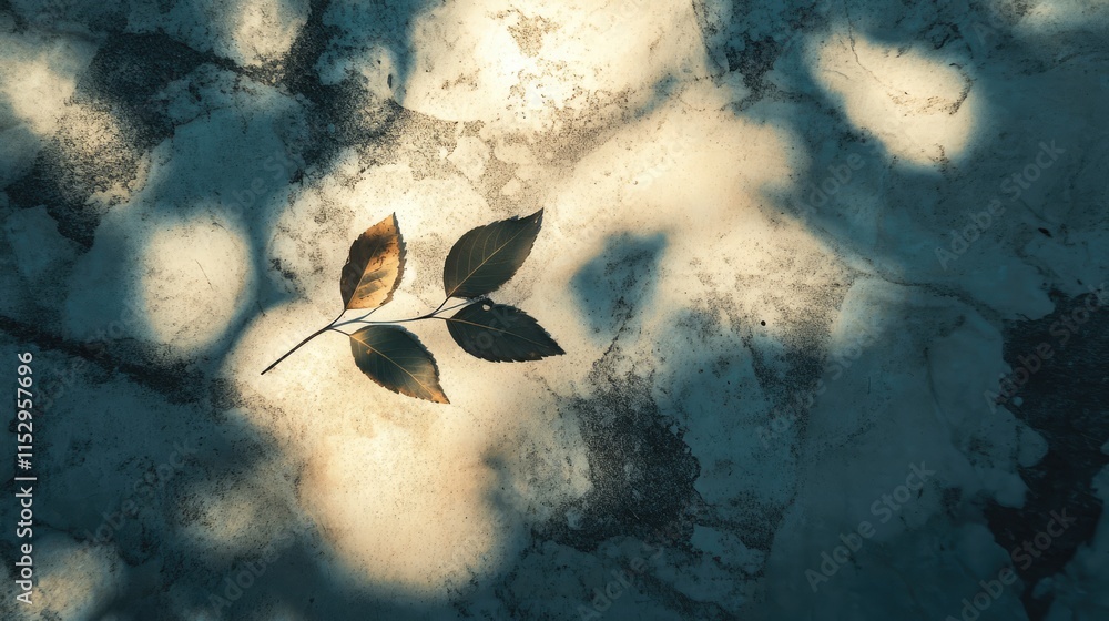 Poster leaf shadow overlay with soft sunlight effect on textured floor background creating a natural and ar