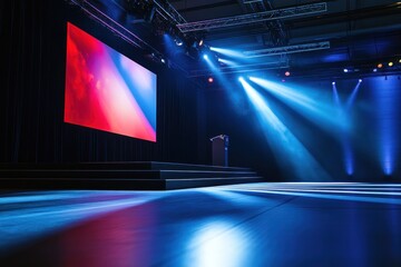 Corporate presentation stage featuring large led screen indoor event space professional environment dynamic viewpoint modern corporate concept
