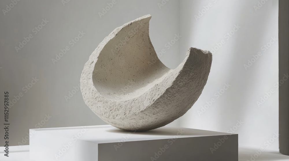 Aufkleber minimalist concrete sculpture with abstract shape displayed on a pedestal in natural light highlight