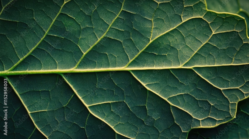 Poster close-up view of a leaf texture showcasing intricate veins and patterns with vibrant green coloratio