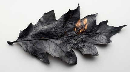 Fototapeta premium Burnt leaf detail showcasing the aftermath of fire on natural foliage illustrating environmental impact and loss of biodiversity
