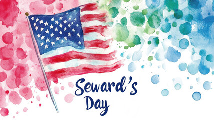 Fototapeta premium Sewards Day Watercolor american flag with festive design celebrating sewards day