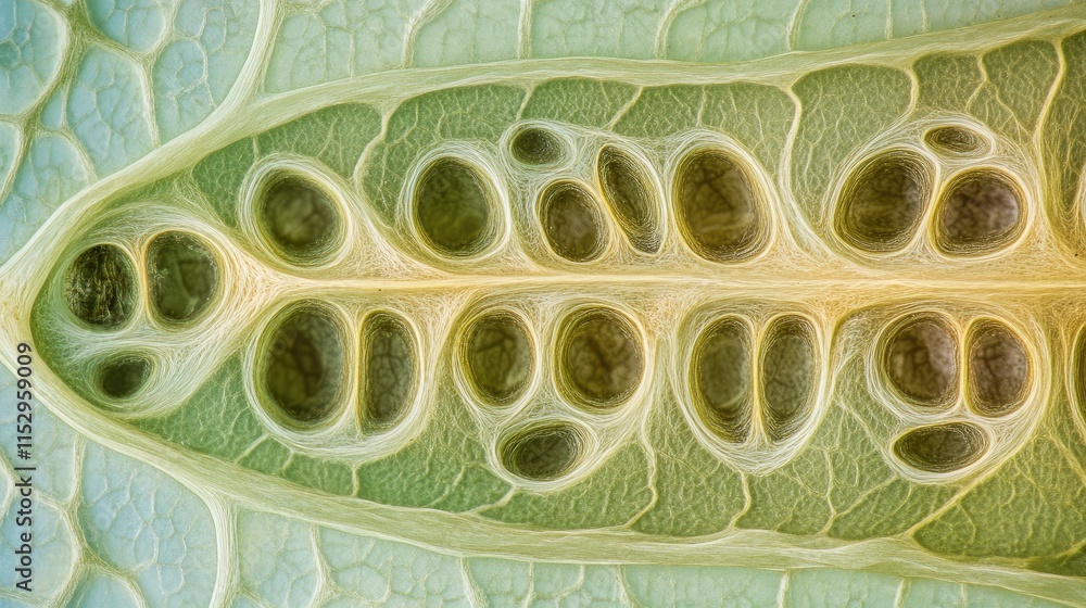 Poster detailed close-up of a drying leaf showcasing the intricate structure of plant cells and their uniqu