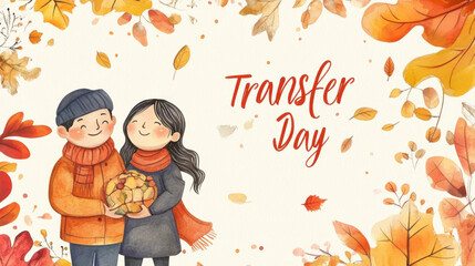 Transfer Day Fall couple illustration with leaves for transfer day celebration design