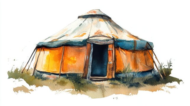 Tsagaan Sar Traditional nomadic yurt illustration for cultural design and travel concepts