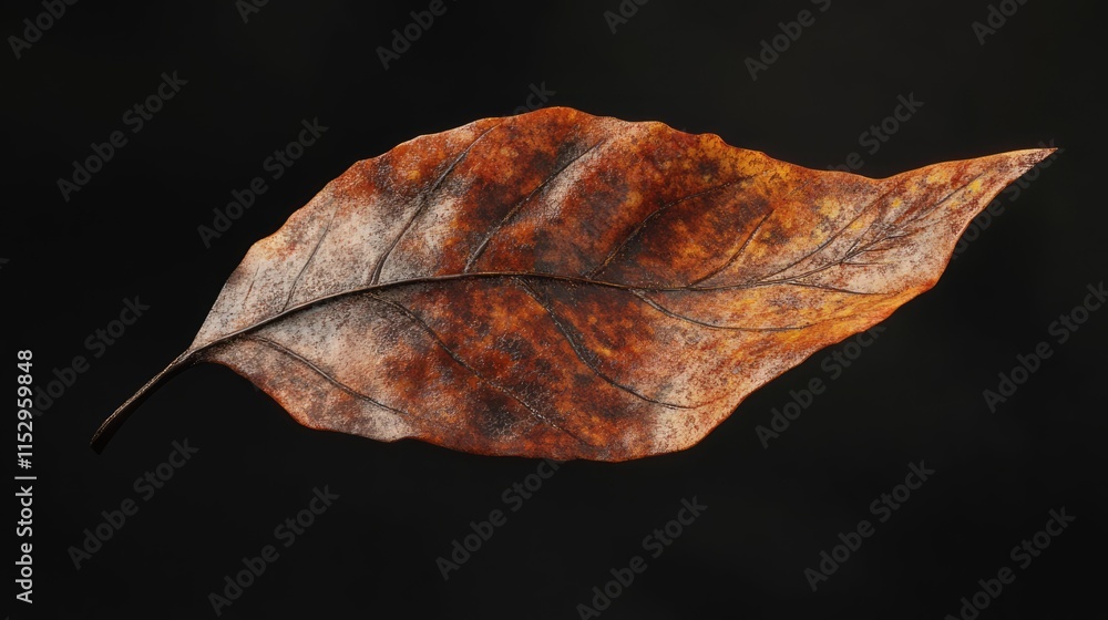 Poster detailed autumn leaf of a deciduous tree showcasing intricate texture and vibrant color variations a