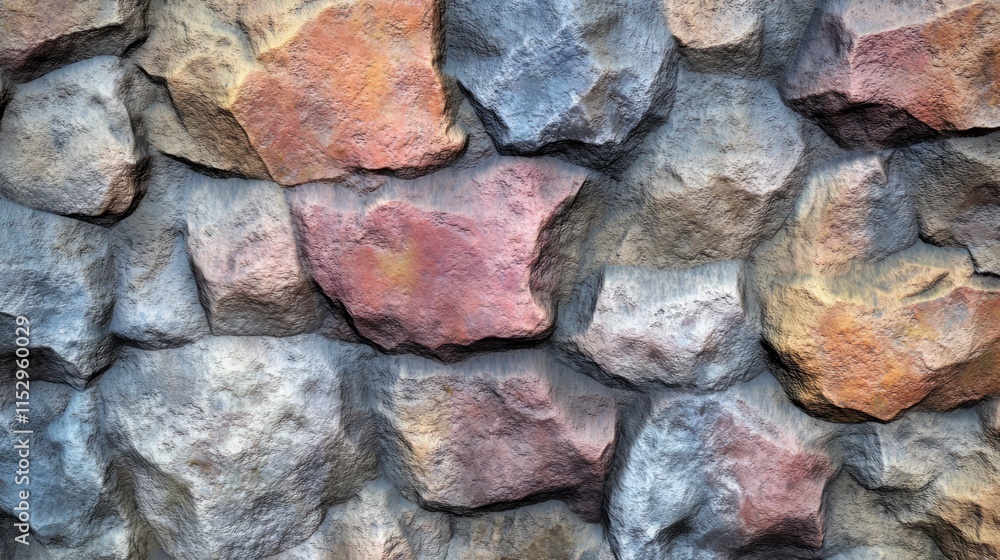 Poster textured colorful stone wall background with rough uneven surfaces and intricate details for archite