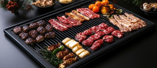 An array of assorted meats sizzling on an electric grill for a delicious barbecue experience