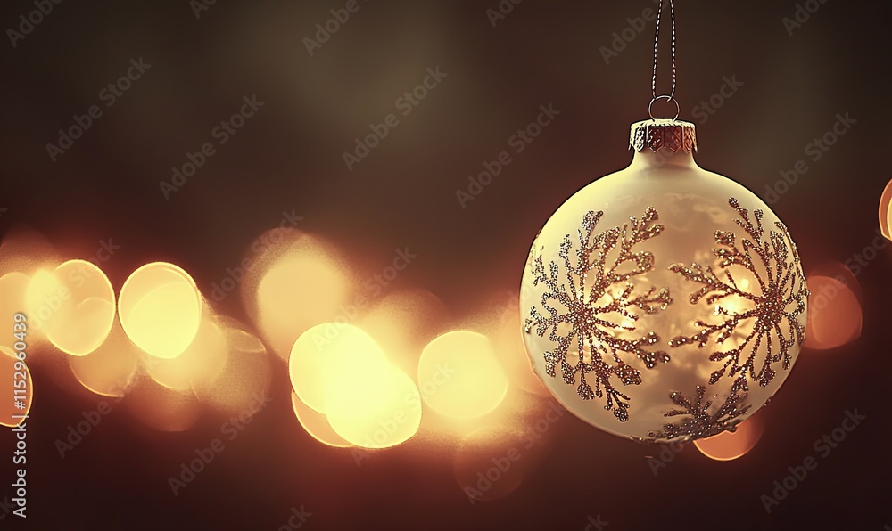 Poster elegant cream christmas bauble with snowflake design hangs against a bokeh background of warm lights