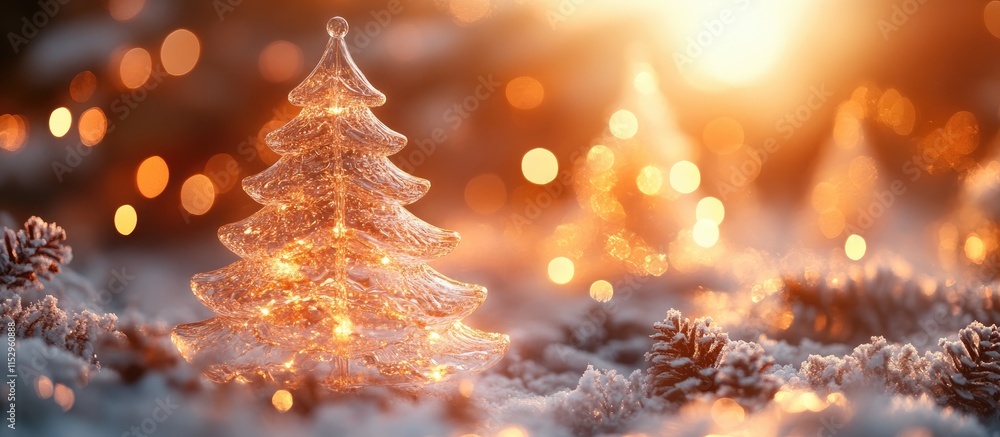 Poster white and transparent christmas tree decorations illuminated by warm sunlight in a serene winter set