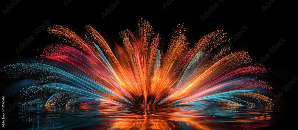 Poster vibrant fireworks display illuminating the night sky with colorful sparks and reflections in a capti