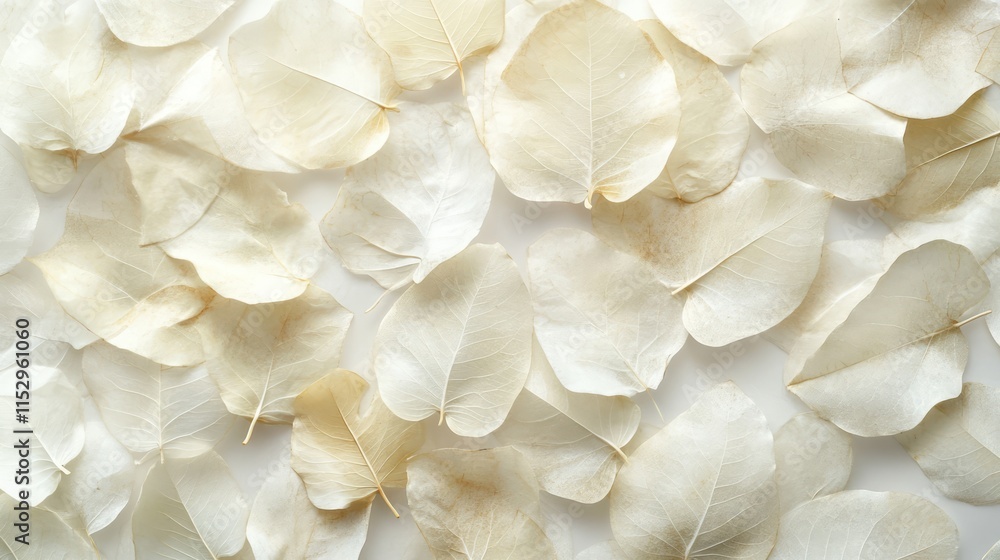 Poster delicate pale leaves on a soft white background creating a serene and natural texture perfect for el
