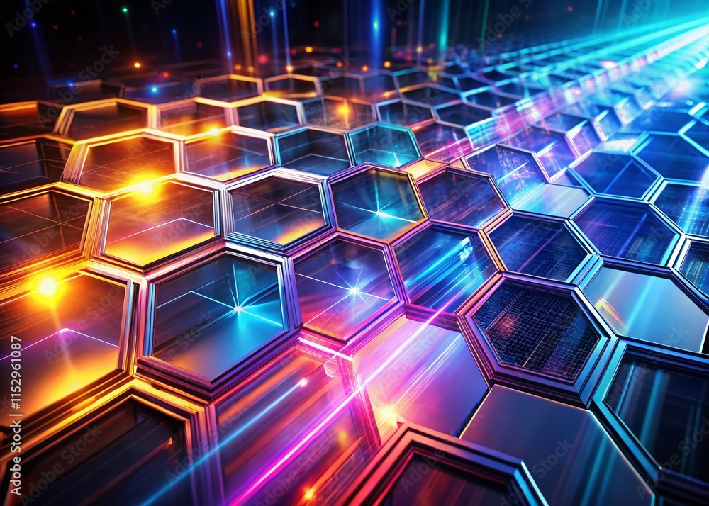 Poster abstract long exposure 3d hexagonal background - futuristic tech design