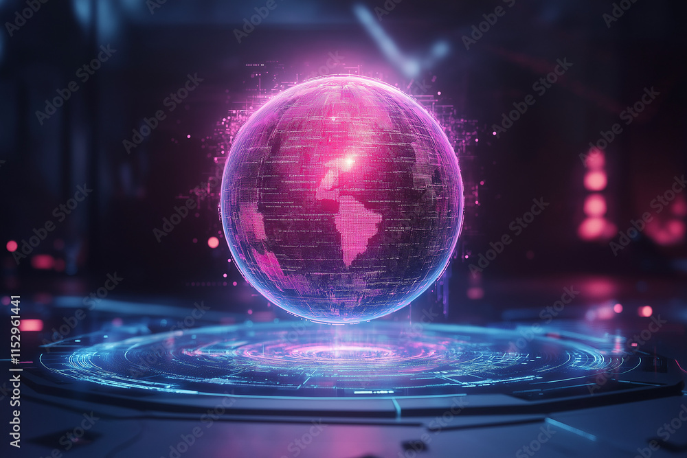 Wall mural global fintech innovation, digital diagram featuring a futuristic planet hologram