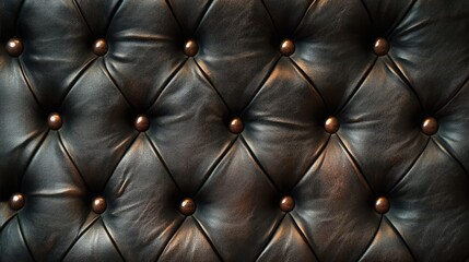 Naklejka premium Textured dark leather background with tufted design and decorative buttons for use in various design projects and advertising materials.