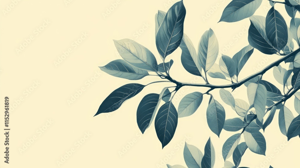 Poster almond tree branch with delicate leaves creating a calming and elegant natural background design for