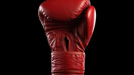 Red leather boxing glove isolated on black background showcasing craftsmanship and design for sports and fitness promotions.