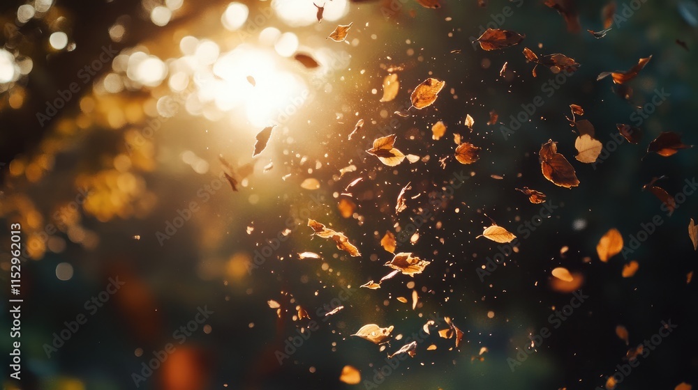 Poster autumn leaves cascading in soft light creating a serene nature atmosphere
