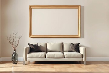 Frame mockup, Living room wall poster mockup. Interior mockup with house background. Modern interior design.	
