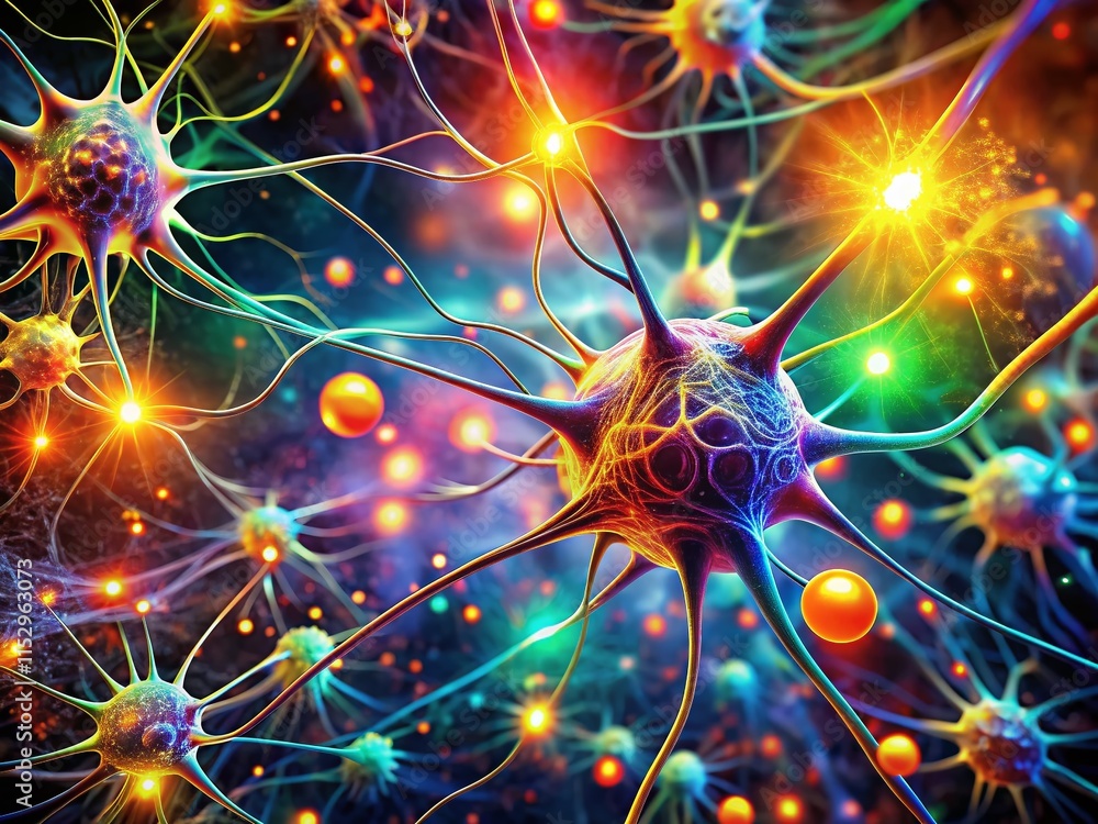 Poster abstract neural pathways illuminated: bokeh effect stock photo