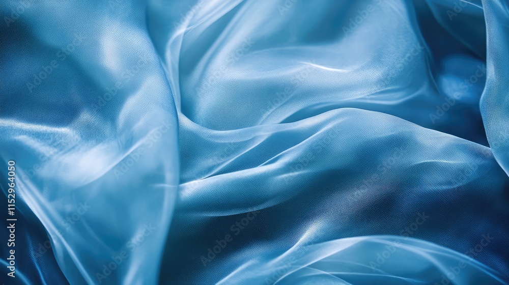 Poster flowing blue fabric texture reminiscent of water waves creating a serene and tranquil background sui