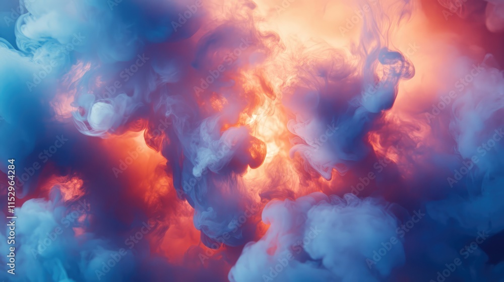 Poster backlit puffs of colorful smoke swirling against a dark background creating a dramatic and atmospher