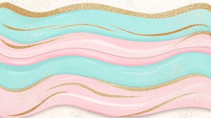 Pastel Pink and Mint Waves with Gold Glitter Background