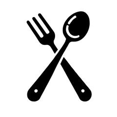 Fork and Spoon Icon: A simple, elegant, and minimalist icon of a fork and spoon crossed over each other. Perfect for restaurant menus, food blogs, or any culinary-themed design project.