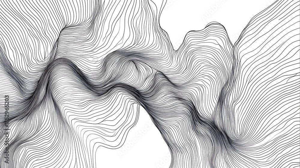 Aufkleber abstract monochrome artwork with flowing lines creating fluid dynamic forms.