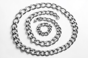 Obraz premium different sizes of stainless chains isolated on white background, can be connected infinitely each. 