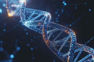 Innovative biotechnology conceptual background featuring DNA strands, molecular structures, and scientific elements representing genetic research and technological advancements