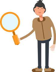 People Character Holding Magnifier
