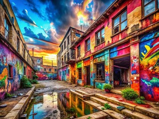 Fototapeta premium Abstract Urban Exploration Oil Painting Background: Colorful Lines & Textures