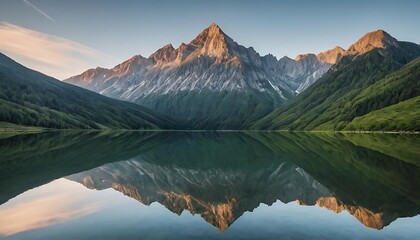 Mountain Reflection in Serene Alpine Lake at Dawn
