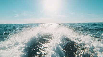 Fototapeta premium Boat wake, ocean, sun, water, waves.