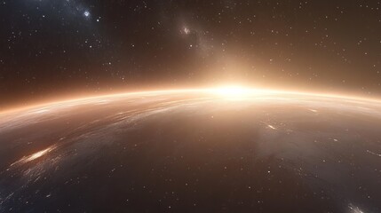 Obraz premium Planetary Sunrise Over Distant Galaxies and Stars