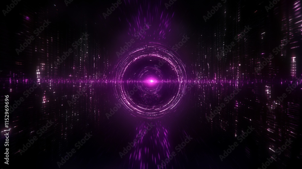 Poster purple digital tunnel abstract light and data visualization