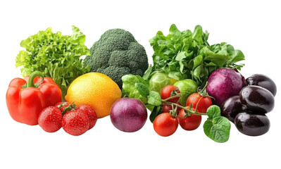 vibrant fresh vegetables and fruits on white background