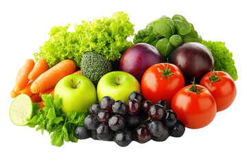 fresh fruit and vegetable assortment on white background