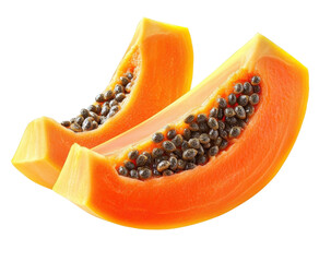 ripe papaya slices on white background