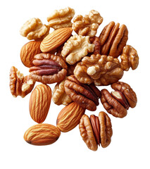 almonds, walnuts and pecans mix on white background