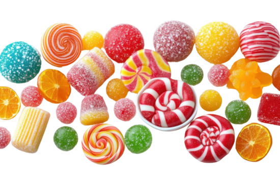 colorful hard candies and gummy sweets on white background - Powered by Adobe