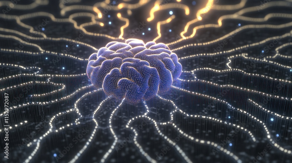 Aufkleber glowing brain neural network connection.