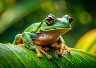 Naklejka premium Adorable Green Tree Frog Portrait Photography - Close-up Amphibian Wildlife