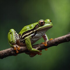 Fototapeta premium Javan tree frog on aitting on branch, flying frog on branch, tree frog on branch.