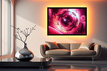Frame mockup, Living room wall poster mockup. Interior mockup with house background. Modern interior design.	
